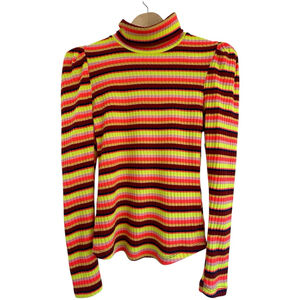 Maeve by Anthropologie Ribbed Striped Turtleneck | Puff Shoulder | Size Small
